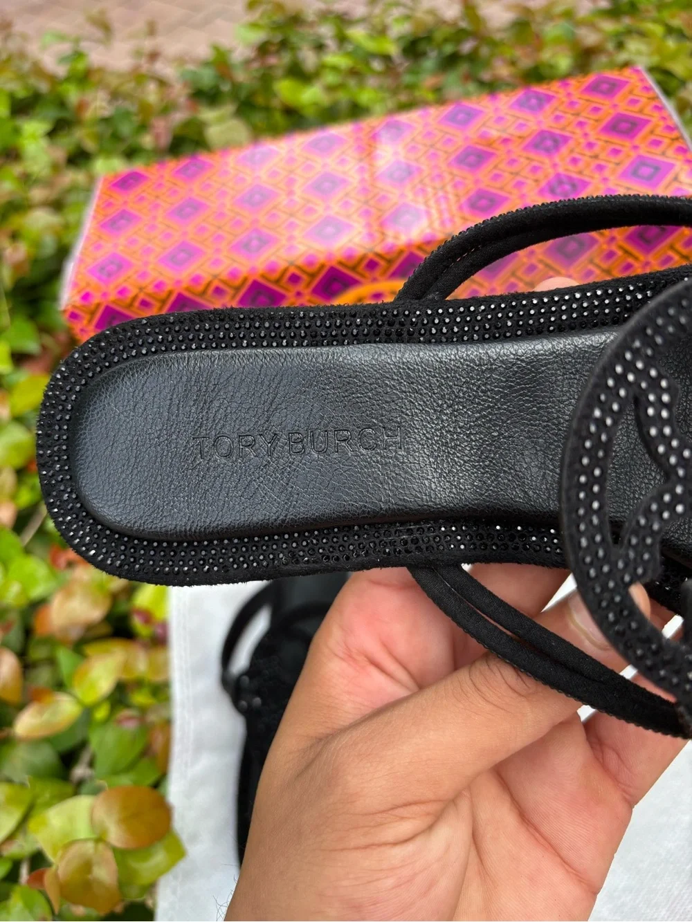 Tory Burch Black Logo Thong Sandals with Medallion
